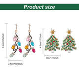 2 Pairs 2 Style Rhinestone Christmas Tree & Leaf Dangle Stud Earrings, Light Gold Alloy Jewelry for Women, Mixed Color, 45.5~68.5mm, Pin: 0.5mm, 1 Pair/style