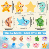 120Pcs 12 Styles Ocean Theme Opaque Resin Cabochons, Starfish & Turtle & Crab, Mixed Shapes, Mixed Color, 10~17x10~16.5x5.5~7mm, 10pcs/style