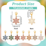 Snowflake Stitch Markers, Alloy Enamel Crochet Lobster Clasp Charms, Locking Stitch Marker with Wine Glass Charm Ring, Mixed Color, 3.5cm, 7 colors, 2pcs/color, 14pcs/set