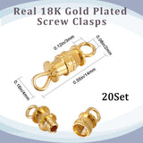 20Pcss Brass Screw Clasps, Real 18K Gold Plated, 14x4mm, Hole: 3x2mm