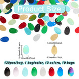 10 Bags 10 Colors Ornament Accessories, PVC Plastic Paillette/Sequins Pendants, Oval, Mixed Color, 19.5x12x0.2mm, Hole: 1.4mm, 120pcs/bag, 1 bag/color