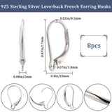4 Pairs 925 Sterling Silver Leverback Earring Findings, with Horizontal Loops, Silver, 17x10x2mm, Hole: 1.8mm, Pin: 0.5x0.6mm