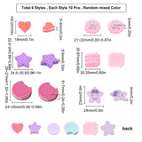 60 Pcs 6 Style Opaque Resin Cabochons, Valentine's Day Theme, Mixed Shapes, Mixed Color, 23x24x5mm