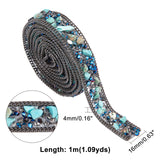 Resin Hotfix Rhinestone Beaded Trim, Synthetic Turquoise Chips Iron On Applique Chain Sewing Accessories, for Clothes Bag Shoes Wedding Party Decoration, Gunmetal, 16x4mm