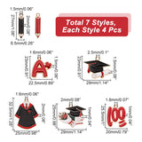 28Pcs 7 Style Graduation Theme Alloy Enamel Pendants, Pen & Letter A & Doctorial Hat, Light Gold, Mixed Color, 23~32.5x6.5~29x1~2mm, Hole: 1.5~2.5mm, 4pcs/style