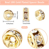 100Pcs Brass with Crystal Rhinestone Spacer Beads, Flat Round, Cadmium Free & Lead Free, Real 18K Gold Plated, 6x2.5mm, Hole: 1.6mm