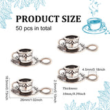 50Pcs Coffee Cup Tibetan Style Alloy Pendants, Cadmium Free & Lead Free, Antique Silver, 26x18.5x10mm, Hole: 2.5x4.5mm