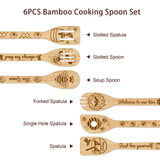 6Pcs Bamboo Spoons & Knifes & Forks, Flatware for Dessert, Bees Pattern, 60x300mm, 6 style, 1pc/style, 6pcs/set