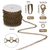 DIY Rolo Chains Jewelry Making Kits, Including 5m Brass Rolo Chains, Zinc Alloy Lobster Claw Clasps, Iron Jump Rings & Snap on Bails, Antique Bronze, 4x1.2mm