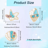 12Pcs 3 Style Handmade Ornament Accessories, Plastic Beaded Appliques, with Rhinestone, for DIY Clothes, Bag, Shoes Decoration, Starfish & Conch & Shell Shape, Mixed Color, 32~45x29~40x7~10mm, 4pcs/style