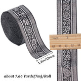 7M Flat Ethnic Style Polyester Ribbons, Jacquard Ribbon, Tyrolean Ribbon with Floral Pattern, Black, 1-1/4 inch(33mm), about 7.66 Yards(7m)/Roll