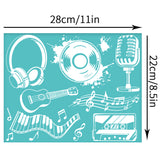 Self-Adhesive Silk Screen Printing Stencil, for Painting on Wood, DIY Decoration T-Shirt Fabric, Turquoise, Musical Note, 280x220mm
