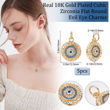 Brass Micro Pave Cubic Zirconia Pendants, with Enamel, Long-Lasting Plated, Cadmium Free & Lead Free, Flat Round with Evil Eye, Real 18K Gold Plated, 15x12.5x3.5mm, Hole: 3.6mm, 5pcs/box