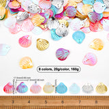 160G 8 Colors Ornament Accessories, Plastic Paillette/Sequins Pendants, Scallop Shell Shape, Mixed Color, 19x17.5x1mm, Hole: 1.5mm, 20g/color