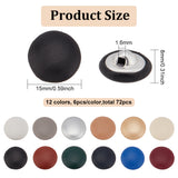 72Pcs 12 Colors 1-Hole PU Leather Buttons, with Aluminium Findings, Mushroom Shape Button, Mixed Color, 15x8mm, Hole: 1.6mm, 6pcs/color