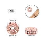 Brass Rhinestone Spacer Beads, Grade AAA, Straight Flange, Rose Gold Metal Color, Rondelle, Crystal, 10x4mm, Hole: 2mm, 50pcs/box