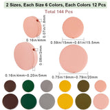 144Pcs 12 Styles Spray Painted Natural Wood Beads, Flat Round, Mixed Color, 15~20x4~5mm, Hole: 1.8~2mm, 12pcs/style