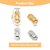 8 Sets 2 Colors 304 Stainless Steel Fold Over Clasps, Oval, Mixed Color, 19x9x3mm, Hole: 2x3.5mm, 4 Sets/color