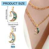 5Pcs Brass Clear Cubic Zirconia Pendants, with Synthetic Abalone Shell/Paua Shells, Moon with Star Charms, Real 18K Gold Plated, Nickel Free, Colorful, 19x13x2mm, Hole: 2.5x5mm