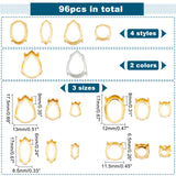 96Pcs 24 Styles  Brass Open Back Bezel Sew on Prong Settings, Claw Settings for Pointed Back Rhinestone, Mixed Shapes, Platinum & Golden, 4pcs/style