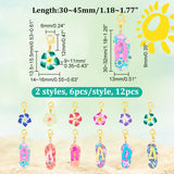 Summer Theme Plumeria Flower & Flip Flops Pendant Stitch Markers, Handmade Polymer Clay Crochet Lobster Clasp Charms, Locking Stitch Marker with Wine Glass Charm Ring, Mixed Color, 3~4.5cm, 2 style, 6pcs/style, 12pcs/set