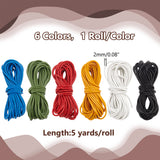 30 Yards 6 Colors Cowhide Leather Cord, Round, Mixed Color, 2mm, 5 yards/color