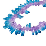 Natural Quartz Crystal Beads Strands, Pointed Pendants, Faceted, Column, Dyed, Two Tone, Cyan, 15~40x5~13x4.5~12mm, Hole: 1mm