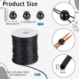 Hollow Pipe PVC Tubular Synthetic Rubber Cord, Wrapped Around White Plastic Spool, with Plastic Cord Locks, Black, Cord: 2mm thick, Hole: 1mm, about 54.68 yards(50m)/roll, 1 Roll; Locks: 21x18mm, Hole: 5.5mm, 6pcs
