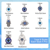 Evil Eye Jewelry Making Finding Kit, Including Zinc Alloy Connector Charms & Pendants, with Enamel, Flat Round & Hamsa Hand & Owl, Mixed Color, 16~50x12~36x3.5~5.5mm, Hole: 1.8~3.5mm, 32Pcs/box