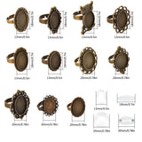 DIY Finger Ring Making Kits, with Transparent Glass Cabochons, Vintage Adjustable Iron & Brass Finger Ring Components Alloy Cabochon Bezel Setting, Antique Bronze, Size: 7, Inner Diameter: 17mm, 11pcs/set