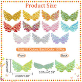 110Pcs 11 Colors Non-Woven Fabric Ornament Accessories, Iridescent Embossed Angel Wing, Mixed Color, 22x35x0.7mm, 10pcs/color