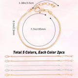 10Pcs 5 Colors Brass European Style Bracelet Making, Mixed Color, 7-5/8 inch(195mm), 2.5mm, 2pcs/color