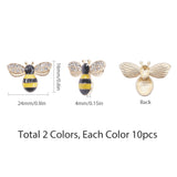 Alloy Enamel Cabochons, with Crystal Rhinestone, Bees, Light Gold, Mixed Color, 16x24x4mm, 20pcs/box