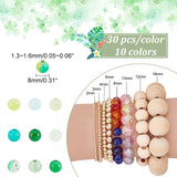 300Pcs 10 Color Baking Painted Crackle Glass Bead Strands, Two Tone, Round, Green, 8mm, Hole: 1.3~1.6mm, 30Pcs/color