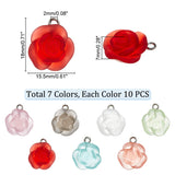 70Pcs 7 Colors Transparent Frosted Resin Rose Pendants, with Platinum Tone Iron Loops, Mixed Color, 18x15.5x7mm, Hole: 2mm, 10pcs/color