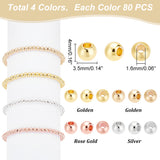 320Pcs 4 Style Brass Solid Beads, Long-Lasting Plated, Rondelle & Round, Mixed Color, 4x3.5mm, Hole: 1.6mm, 80pcs/style