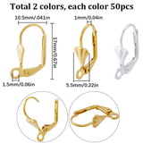 100Pcs 2 Colors Brass Hoop Earring Findings, with Horizontal Loops, Golden & Silver, 17x5.5x10.5mm, Hole: 1.5mm, Pin: 1mm, 50Pcs/color