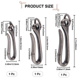 3Pcs 3 Styles Tibetan Style Alloy Hook Clasps, with Jump Rings, for Keychain Making, Antique Silver, 49.5~69x12.5~17.5x6~8.5mm, Hole: 13mm,  1pc/style