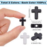 300Pcs 2 Colors Opaque Acrylic Beads, Cross, Mixed Color, 16x12x4.5mm, 150pcs/color