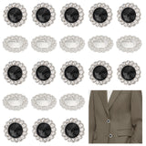 1-Hole Zinc Alloy Rhinestone Shank Buttons, Garment Accessories, Flower, Jet, 20x10mm, Hole: 1mm, 20pcs/box
