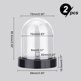 2Pcs Plastic Display Bases with 2Pcs Glass Dome Covers, for Cloche Bell Jars, Mixed Color, 75~89x19.5~90.5mm, Hole: 8mm, Inner Diameter: 72~82mm