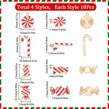 40Pcs 4 Style Christmas Themed Light Gold Plated Alloy Pendants, with Enamel, Candy Cane & Candy & Flat Round with Vortex, Mixed Color, 18~25x10~15x1.3~2mm, Hole: 1.4~2mm, 10pcs/style