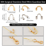 200Pcs 2 Style 304 Surgical Stainless Steel Wire Guardian and Protectors, Golden & Stainless Steel Color, 4.5~5x5.5~6.7x1.4~1.6mm, Hole: 0.8~1mm, 100Pcs/style