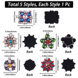 5Pcs 5 Style Glass Rhinestone Beading Flower Applqiues, Sew on Felt Patches, Costume Ornament Accessories, Mixed Color, 41~49x39~50x8~11mm, 1pc/style