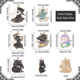 24Pcs 6 Style Alloy Enamel Pendants, Gothic Theme, Rabbit & Cat & Penguin, Mixed Color, 26~31x20~25x1~1.3mm, Hole: 2~2.2mm, 4pcs/style