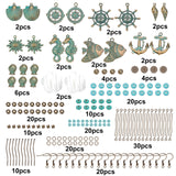 202Pcs DIY Retro Ocean Style Earring Making Kits, Including Alloy Beads & Pendants & Bead Caps, Synthetic Turquoise, Freshwater Shell Pendants, Brass Earring Hooks, Iron Findings, Antique Bronze & Blue Patina