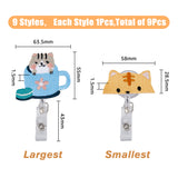 1 Set Cat & Tiger Theme Badge Reels, Polyester & ABS Plastic Retractable Badge Holder, Mixed Color, 115~134mm, 1pc/style, 9 style, 9pcs/set