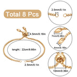 8Pcs Adjustable 304 Stainless Steel Slider Bracelets Making, Bolo Bracelets, Fit for Connector Charms, Golden, Single Chain Length: about 11cm