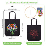 DIY Canvas Shoulder Bag 3D Embroidery Starter Kit, Rectangle with Flower Pattern, Including Cotton Cords, Plastic Embroidery Hoops and Iron Needles, Mixed Color, 610mm