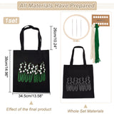 DIY Ethnic Style Embroidery Black Canvas Bags Kits, Including Plastic Imitation Bamboo Embroidery Hoop, Needle, Threads, Fabric, May Lily of the Valley, 640mm